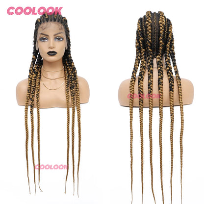 360 Full Lace Cornrow Braided Wigs For Black Women Synthetic Knotless 36" Long Box Braid Wig With Baby Hair Goddess Braids Wig