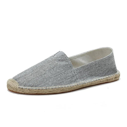 Women Sewing Flax Shoes Slip on Loafers Casual Shoes Man Espadrilles Hemp Canvas Flat Shoes Plus Size Fisherman Driving Footwear