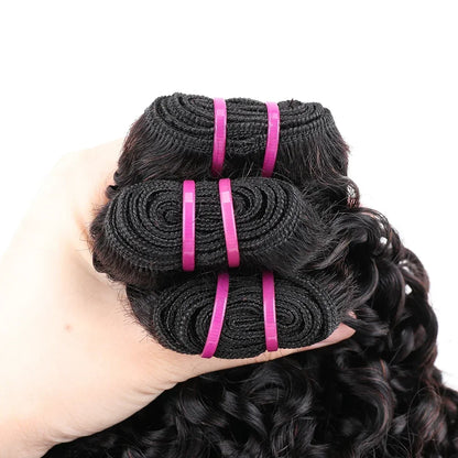 Double Drawn Pixie Curl Hair Bundles with Closure Brazilian Bouncy Curl Virgin Human Raw Hair Bundle Extensions 4x4 Lace Closure