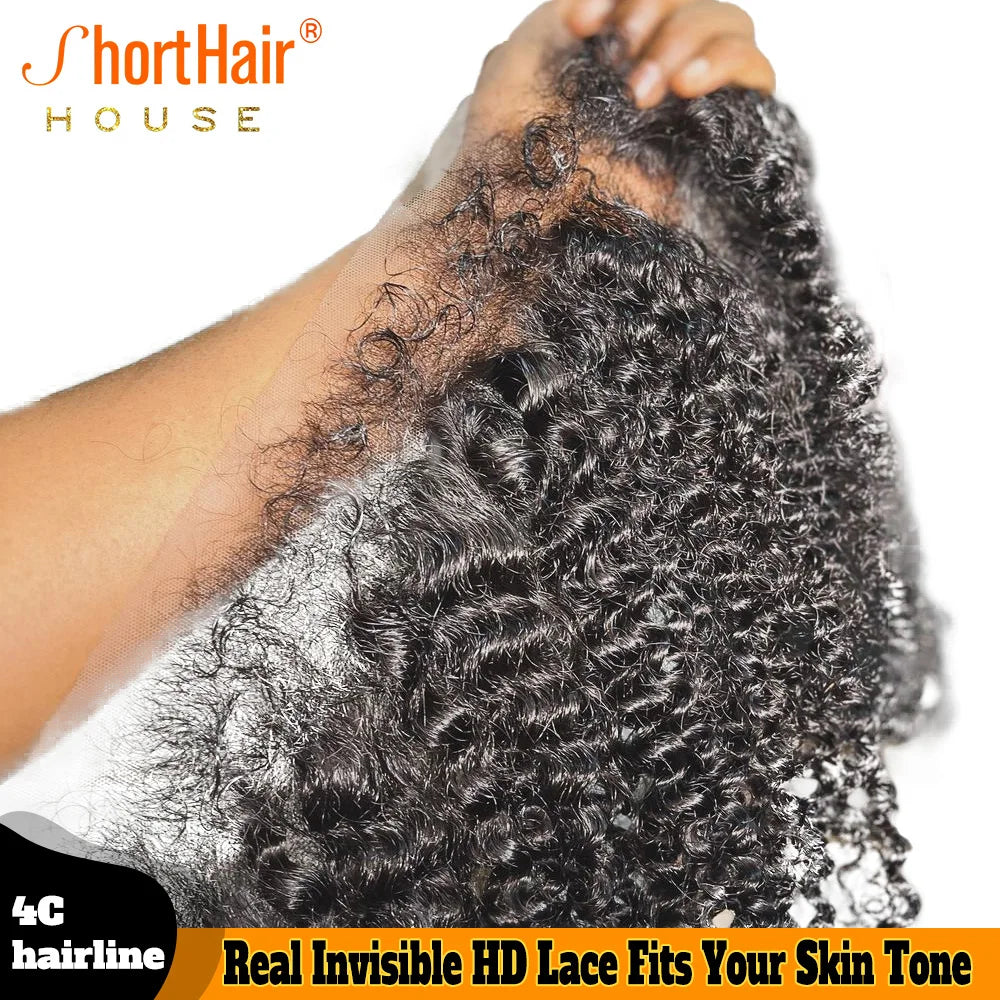 4C Hairline Kinky Curly 13x4 Invisible HD Lace Frontal Human Hair 5x5 Lace Closures Only Brazilian Curly Baby Hair Small Knots