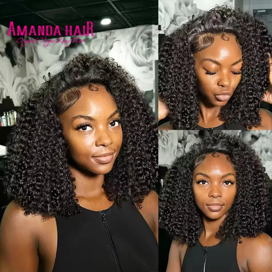 Kinky Curly edge Wigs Short Bob Pixie Cut Curly 13x4 Lace Front Wig 220% Human Hair Wig PrePlucked Baby Hair Lace Closure Wig