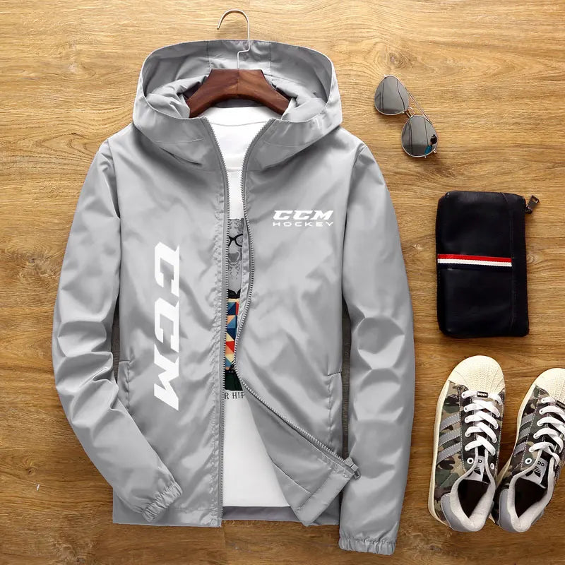 Spring and summer hooded men's jacket CCM hockey mens casual windbreaker zipper thin section hooded jacket men 7XL