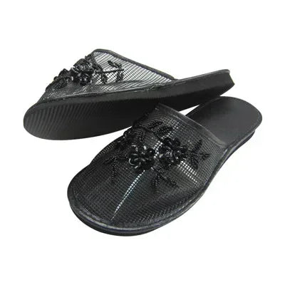 Women Stylish Mesh Floral Slippers Flats Flip Flop Loafers Ladies Mules Fresh Breathable Home Floor Parent-Child Eva Bottom