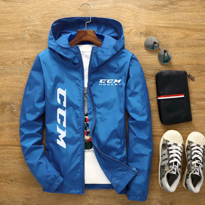 Spring and summer hooded men's jacket CCM hockey mens casual windbreaker zipper thin section hooded jacket men 7XL