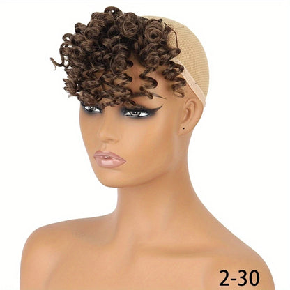 Synthetic Curly Bangs for Women Afro Puff Kinky Curly Bangs Clip In Hairpieces Natural Style Heat Resistant Fiber Hair Extension