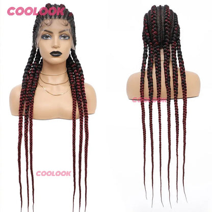 360 Full Lace Cornrow Braided Wigs For Black Women Synthetic Knotless 36" Long Box Braid Wig With Baby Hair Goddess Braids Wig