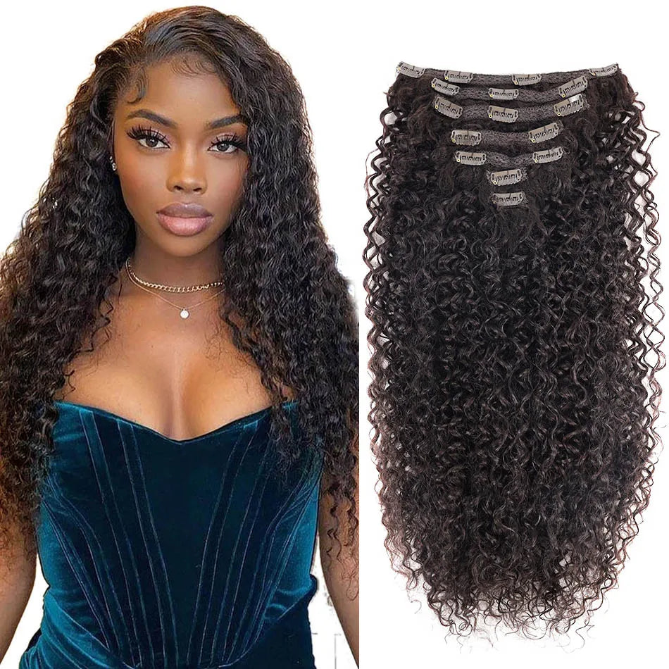 Synthetic Curly Clip In Hair Extensions Natural Hairpieces Hair Extensions Clip in 7 Pcs Full Head Organic Clip in Extensions