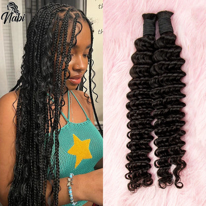 NABI Human Hair Braiding Bundles Water Wave Hair Braids Extension Deep Wave Bulks Curly Virgin Human Hair Bundle for Boho Braids