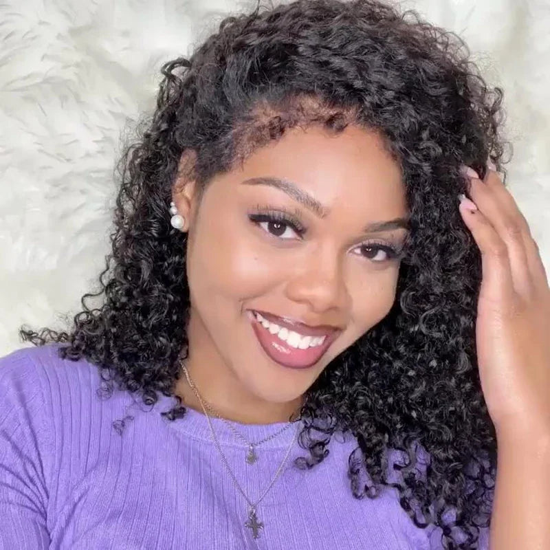 Kinky Curly edge Wigs Short Bob Pixie Cut Curly 13x4 Lace Front Wig 220% Human Hair Wig PrePlucked Baby Hair Lace Closure Wig