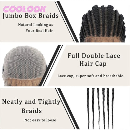 360 Full Lace Cornrow Braided Wigs For Black Women Synthetic Knotless 36" Long Box Braid Wig With Baby Hair Goddess Braids Wig