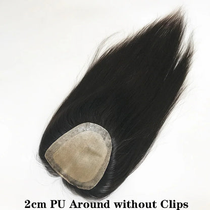 15x16cm Silk Skin Base Toupee With 2 CM PU Around  European Virgin Human Hair Toupee with Clips for Women 12x13CM