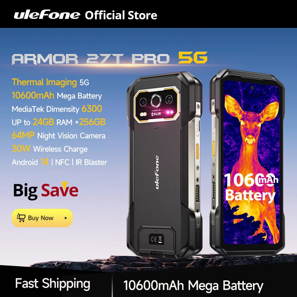 【World Premiere】Ulefone Armor 27T Pro 5G Rugged Phone 10600mAh Android 14 Smartphone 50MP+64MP Night Camera 6.78" 24GB+256GB NFC