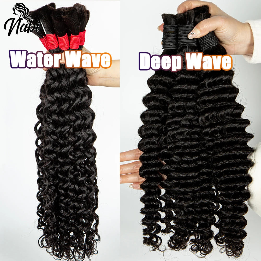 NABI Human Hair Braiding Bundles Water Wave Hair Braids Extension Deep Wave Bulks Curly Virgin Human Hair Bundle for Boho Braids