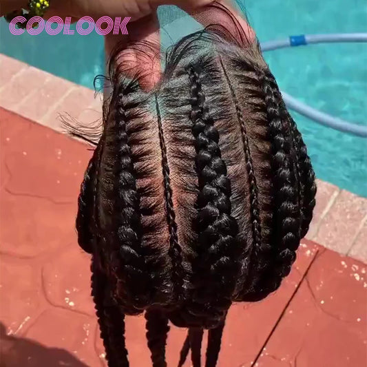 360 Full Lace Cornrow Braided Wigs For Black Women Synthetic Knotless 36" Long Box Braid Wig With Baby Hair Goddess Braids Wig