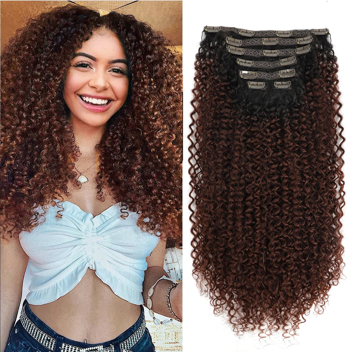 Synthetic Curly Clip In Hair Extensions Natural Hairpieces Hair Extensions Clip in 7 Pcs Full Head Organic Clip in Extensions