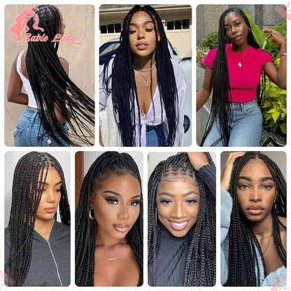 36" Synthetic Knotless Box Braided Wigs For Black Women Cornrow Braids Lace Wigs Full Lace Braids Hair Wig Black Braiding Hair