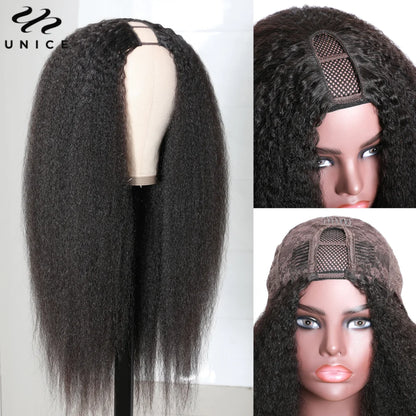 UNice Hair Kinky Straight V Part Wig U Part Wig 100% Human Hair No Glue Minimal Leave Out EasiContour V Part Wig With Drawstring