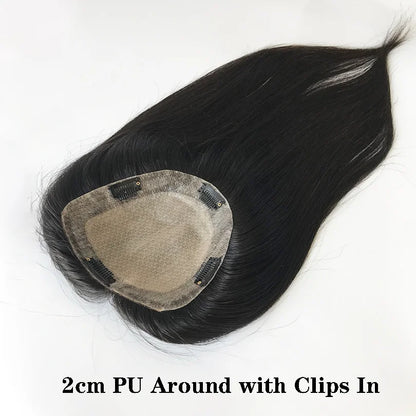 15x16cm Silk Skin Base Toupee With 2 CM PU Around  European Virgin Human Hair Toupee with Clips for Women 12x13CM