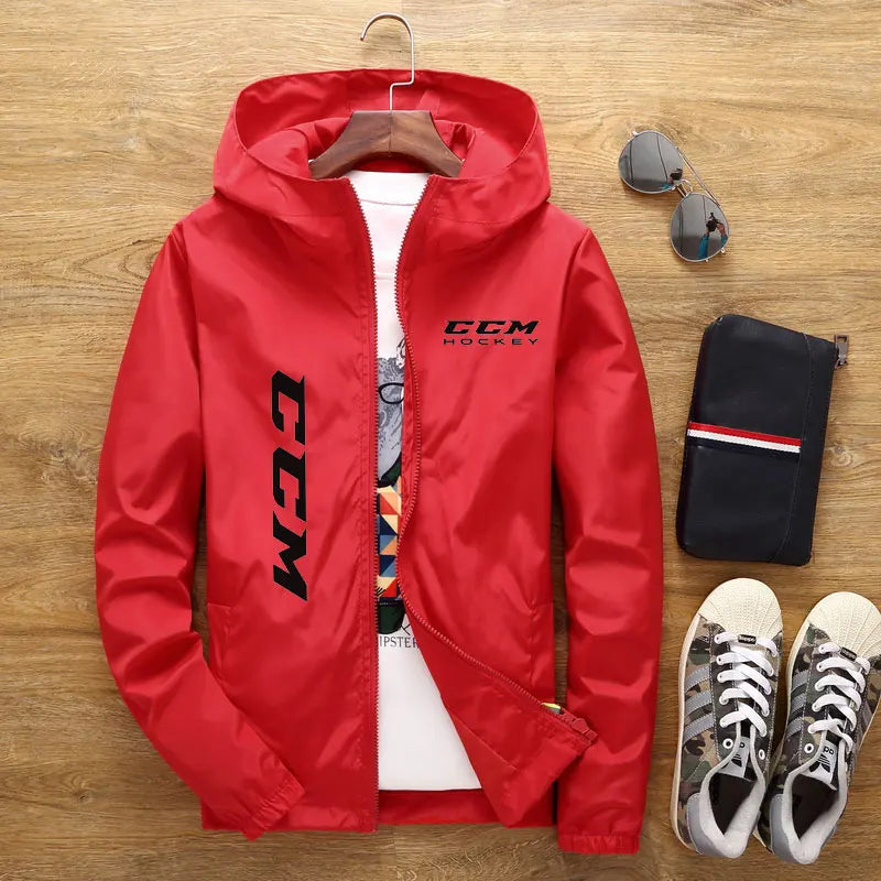 Spring and summer hooded men's jacket CCM hockey mens casual windbreaker zipper thin section hooded jacket men 7XL