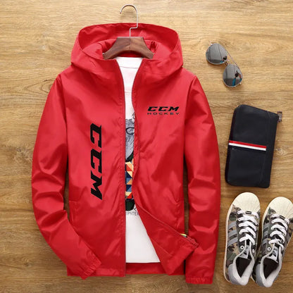 Spring and summer hooded men's jacket CCM hockey mens casual windbreaker zipper thin section hooded jacket men 7XL
