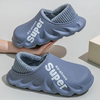 Winter Men Indoor Warm Slippers Plush Waterproof Anti slip Cotton Shoes Men's Slip-on Casual Flat Snow Walking Loafers