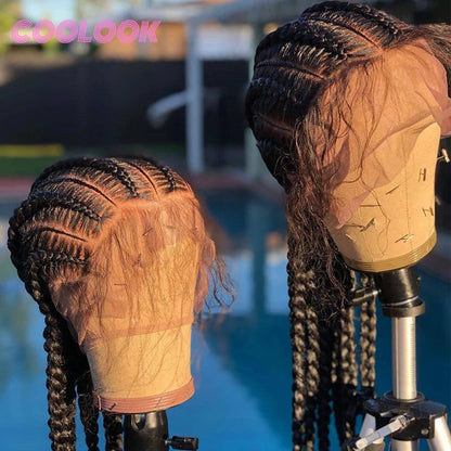 360 Full Lace Cornrow Braided Wigs For Black Women Synthetic Knotless 36" Long Box Braid Wig With Baby Hair Goddess Braids Wig