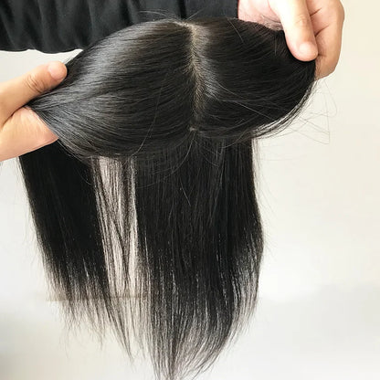 15x16cm Silk Skin Base Toupee With 2 CM PU Around  European Virgin Human Hair Toupee with Clips for Women 12x13CM
