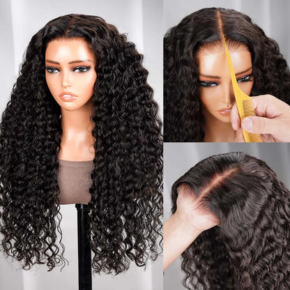 Water Wave Glueless Wig Human Hair Deep Wave 13x4 Lace Frontal Human Hair Wigs Ready to Wear PrePlucked PreCut Lace 4x4 Lace Wig